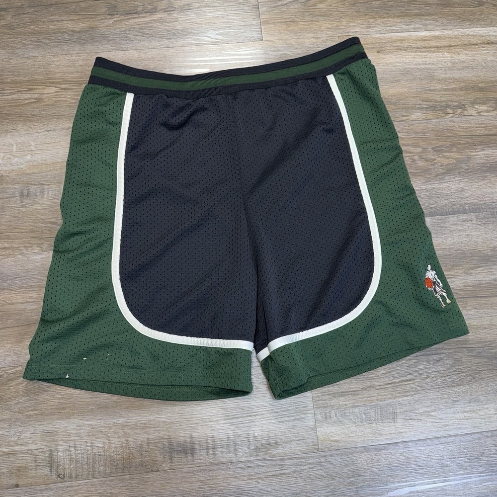 VTG Y2K AND1 Black Green Mesh Basketball Shorts Mens Extra Large Logo Left Leg
